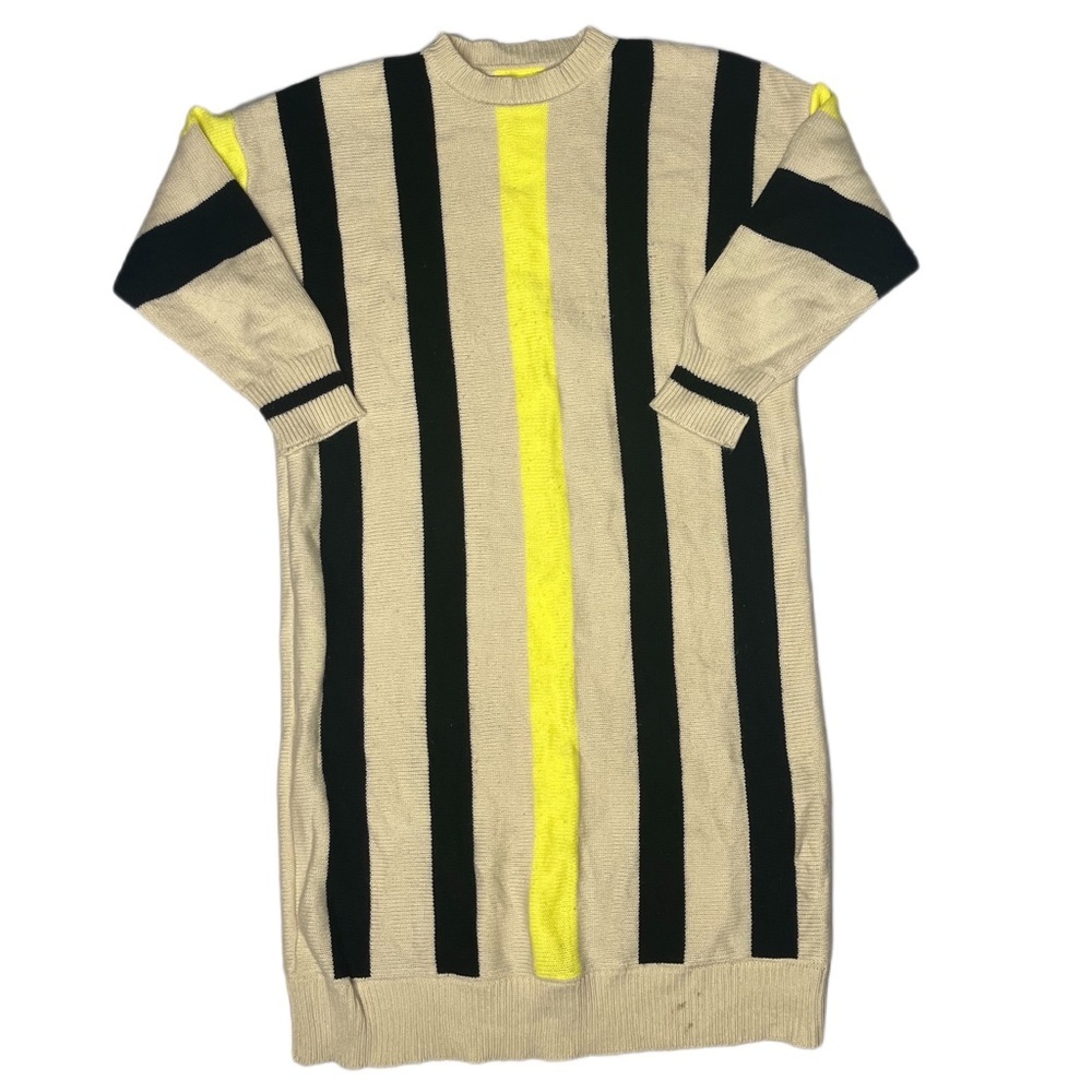 EWQ size L cream and black long sleeve knitted striped sweater long maxi dress